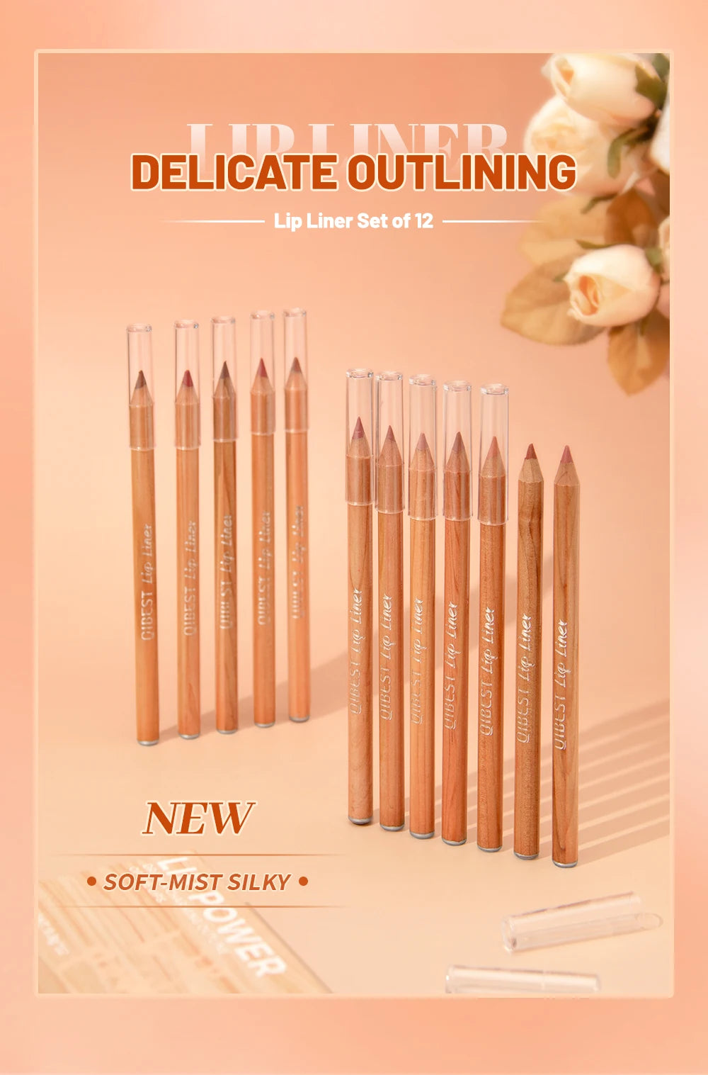 QIBEST 12 Teile/satz Matte Lip Liner Bleistift Lip Umriss Konturierung Dauerhafte Lippenstift Hohe Pigment Nicht Einfach Verblassen Samt Feine Lipliner