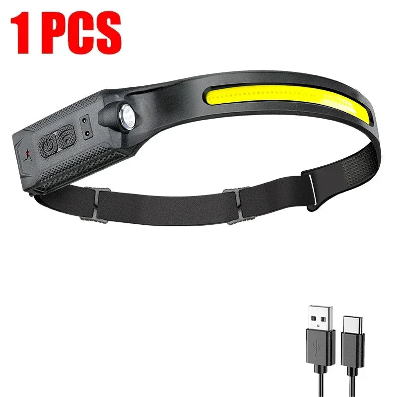 LED-Stirnlampe, wiederaufladbar, 3 Modi, Beleuchtung, Scheinwerfer, Taschenlampe, eingebauter Akku, Lauflicht für Outdoor-Camping, Notfalllampe