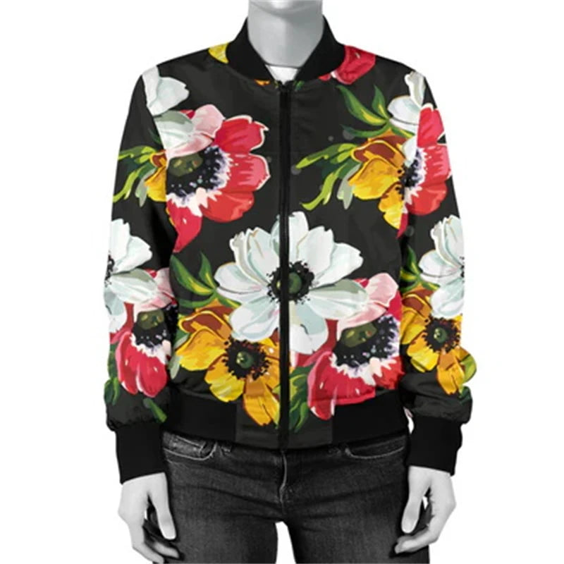 Retro Blume Schädel Grafik Jacke Männer Frauen 3d gedruckt Streetwear Langarm Jacken lässige Persönlichkeit Herbst Bomber Jacke