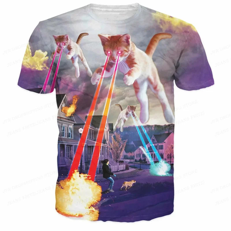 3D Gedruckt Lustige Katze T Shirt Für Männer Tier Lebensmittel Muster Tees Sommer Straße Oversize Kurzarm Tops Lose Rundhals T-Shirts