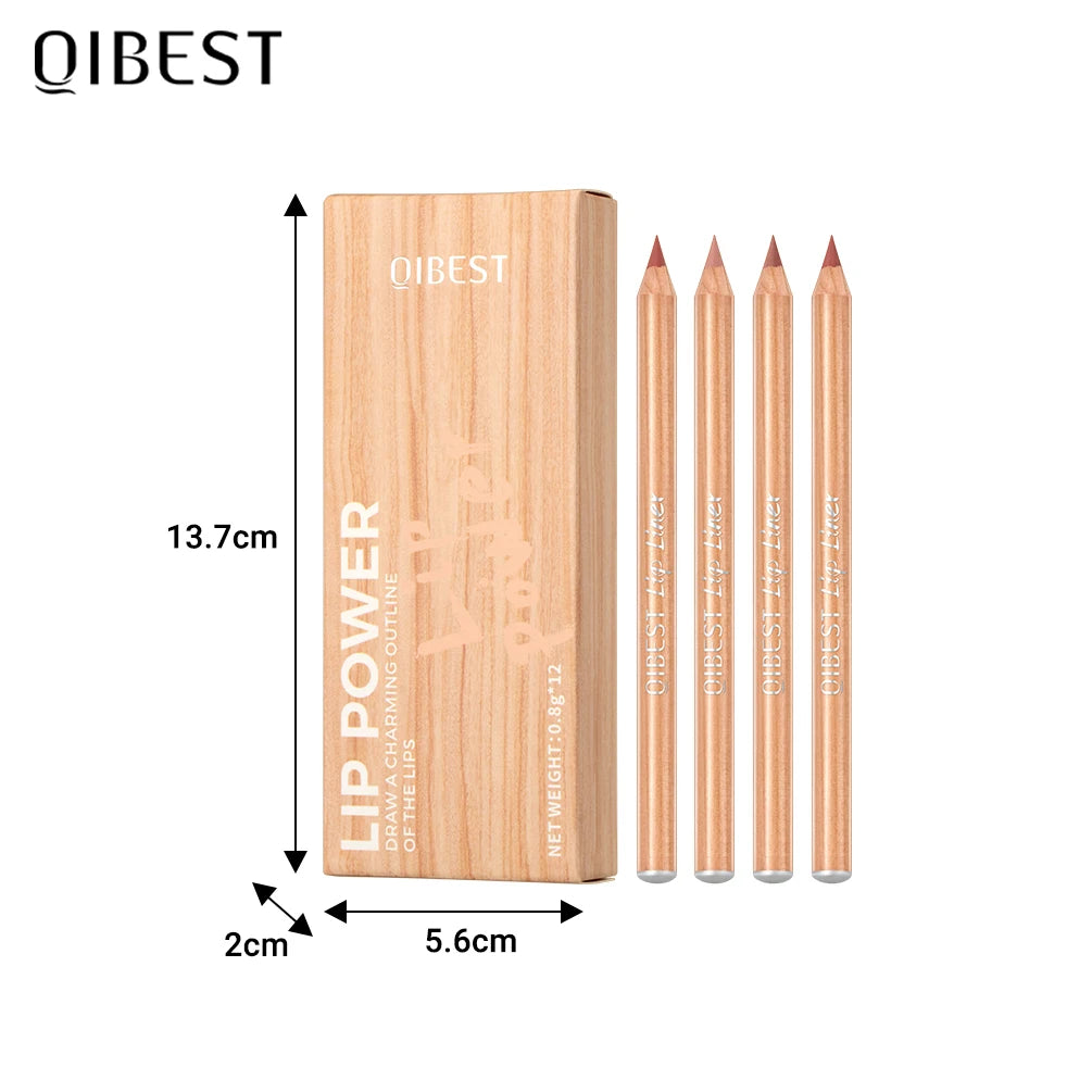 QIBEST 12 Teile/satz Matte Lip Liner Bleistift Lip Umriss Konturierung Dauerhafte Lippenstift Hohe Pigment Nicht Einfach Verblassen Samt Feine Lipliner