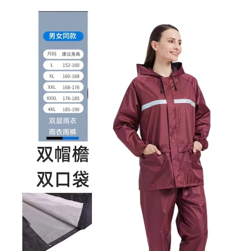 Herren Regenmantel Regenhose Set Geteilter reflektierender Regenmantel Baustellenfahrer zum Mitnehmen Reiten Wandern Arbeitsschutz Regenmantel