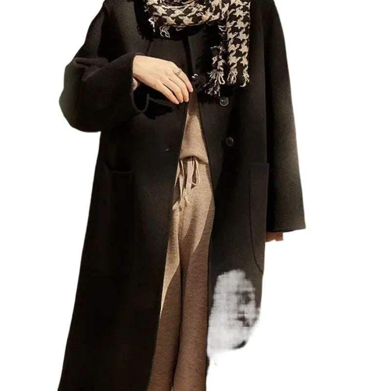 Plus Size Damen Loose-Fit High-End Doppelseitiger Fleecemantel Mittellanger Herbst/Winter Neuankömmling Trendiger Mantel