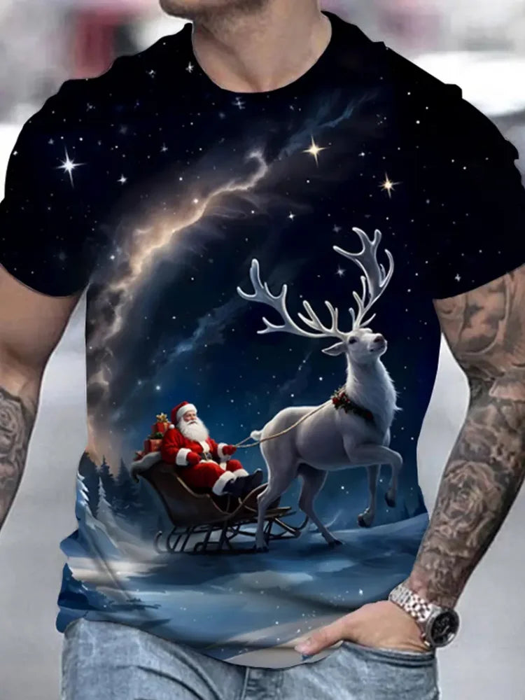 Lustiges Weihnachtsmann-T-Shirt für Herren, Tops, Weihnachten, kurzärmelig, O-Ausschnitt, Y2k-Kleidung, Übergröße, Sommer-T-Shirt, Herren, Freizeitkleidung