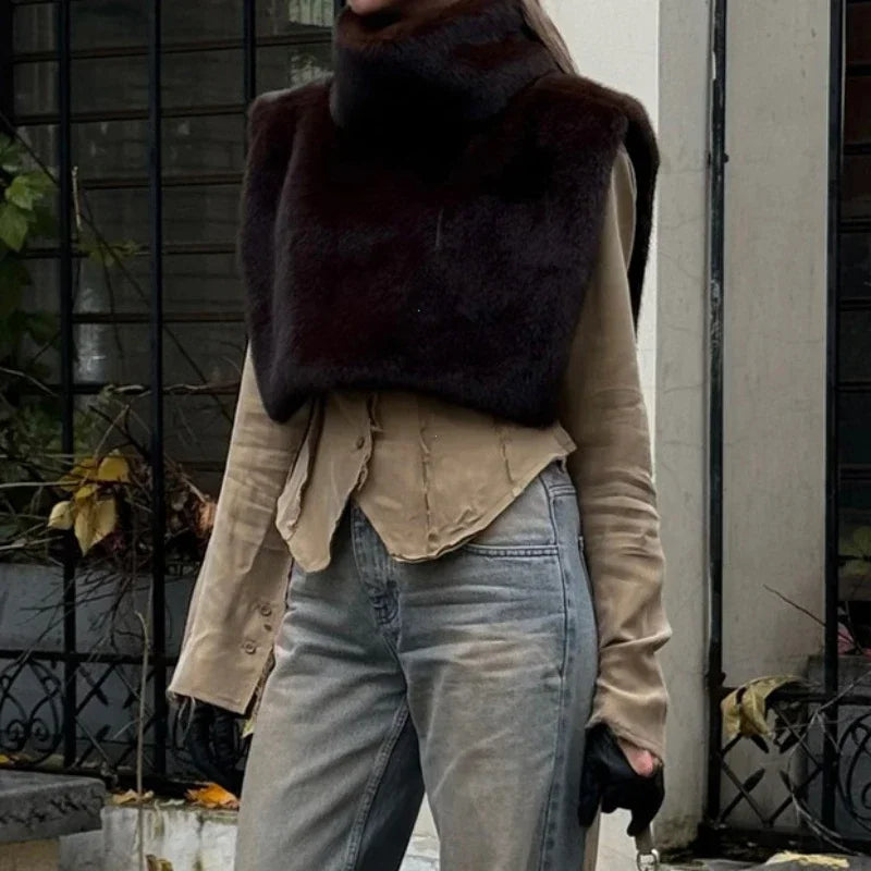 2024 Winter Neue Feste Faux Pelz Weste für Frauen Ärmellose Hohe Kragen Verdickt Warme Jacken Weibliche Straße Alle-spiel outwear