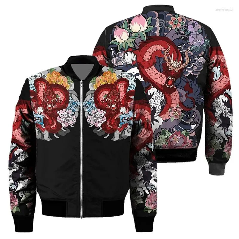 3d gedruckt neue Samurai oni Maske Tattoo Herren Bomber jacke lässig Frühling Herbst Vintage Reiß verschluss Jacke Unisex Kleidung Streetwear