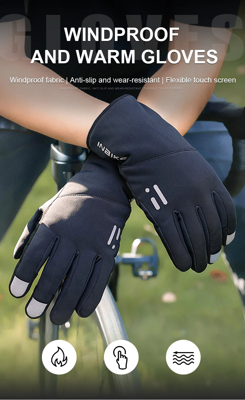 INBIKE Winter-Fahrradhandschuhe für Herren und Damen, warmer Fleece-Fahrradhandschuh zum Reiten, Fahrradhandschuhe, wasserdichtes Touchscreen-Zubehör