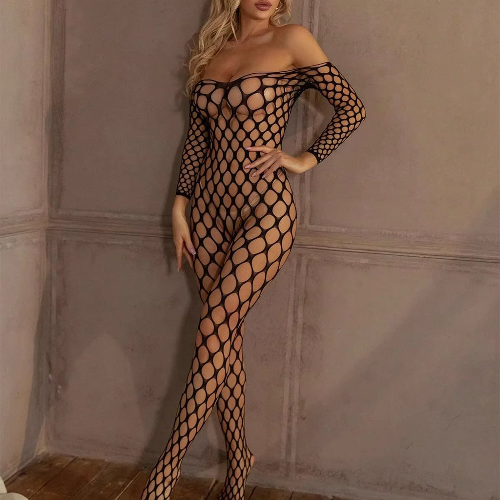Sexy Ouvert Dessous Für Frauen Fishnet Teddy Bh Set Erotische Kostüme Stretch Mesh Hohl Bodystockings Weibliche Unterwäsche Sets