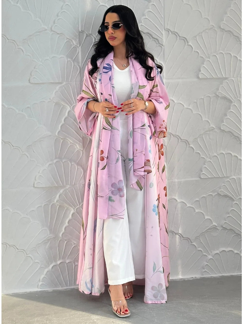 Dubai Cardigan Abaya Schal Damen Offenes Kleid 2-teiliges Set Eid Print Dubai Cardigan Marokko Kaftan Jalabiya Long Roeb Ramadan Party