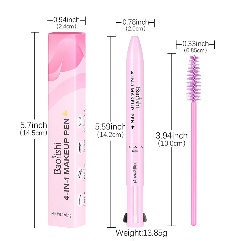 4-in-1-Multifunktions-Make-up-Stift, kompakter Reise-Eyeliner, Lipliner, Augenbrauenstift, Textmarker-Lidschattenstift,