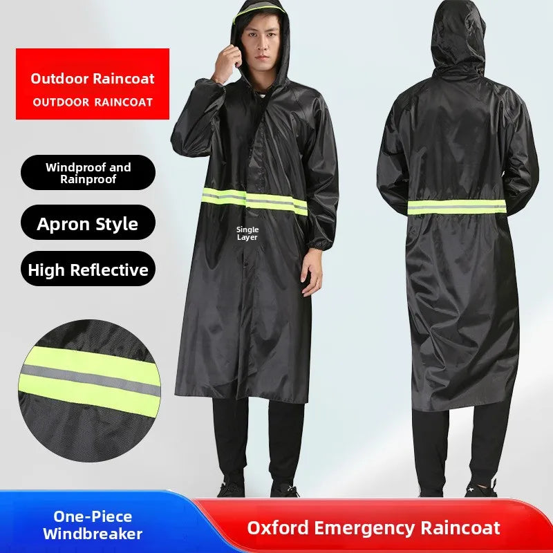 Dicker einteiliger Regenmantel aus Oxford-Stoff, lang, für den Außenbereich, für Erwachsene, Wandern, Windjacke, Arbeitsschutz, Regenmantel, reflektierend, großes Kleid