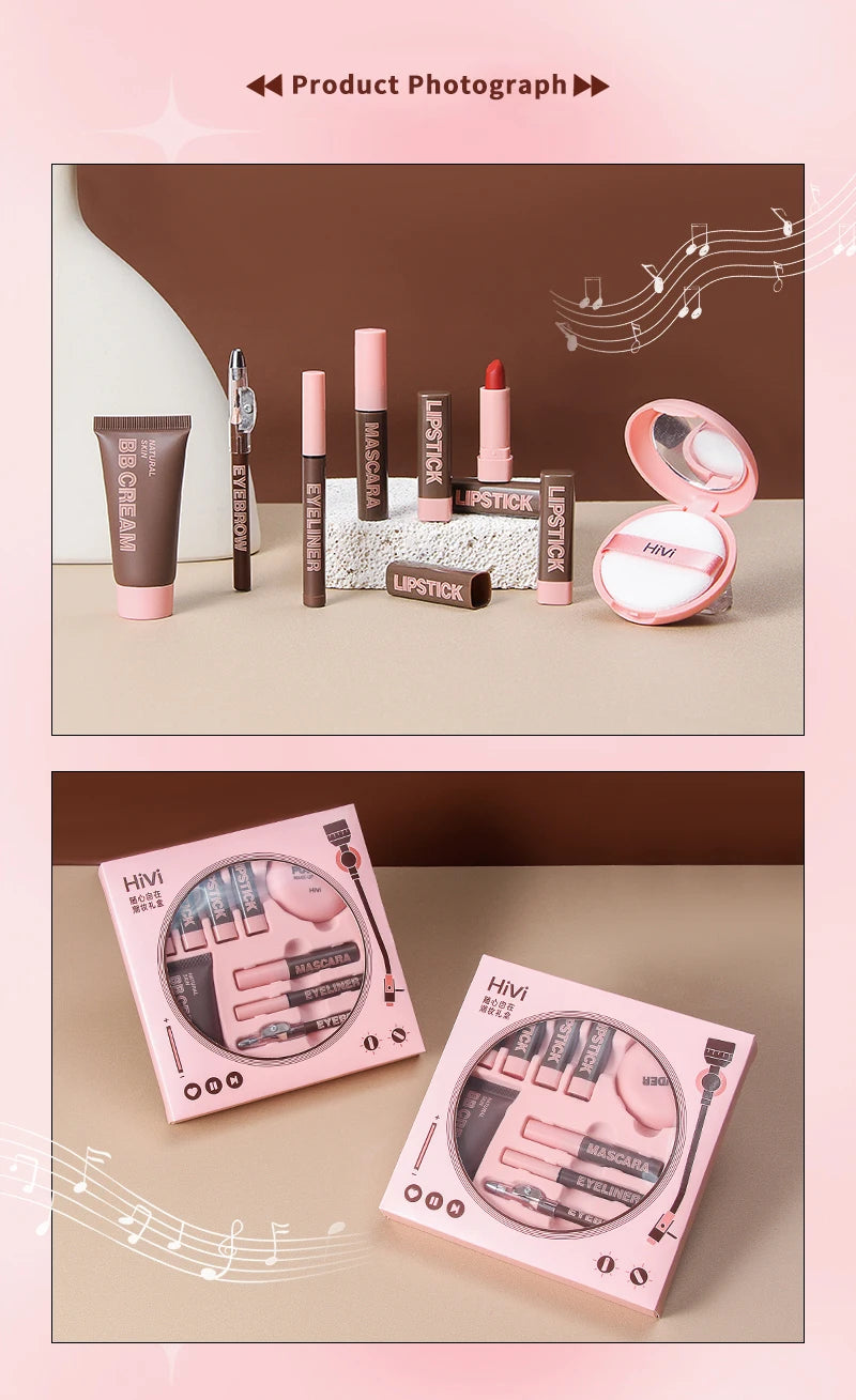 Weihnachts-Make-up-Set für Damen, 9 Lippenstifte, Puderpresse, BB-Creme, Augenbrauenstift, Mascara und Eyeliner-Set, für Frauen und Mädchen