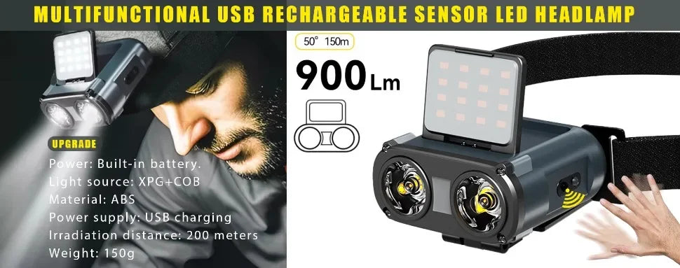 1-10PCS LED Sensor Scheinwerfer Eingebaute Batterie USB Aufladbare Kopf Taschenlampe Scheinwerfer Kopf Taschenlampe Camping Angeln Suche licht