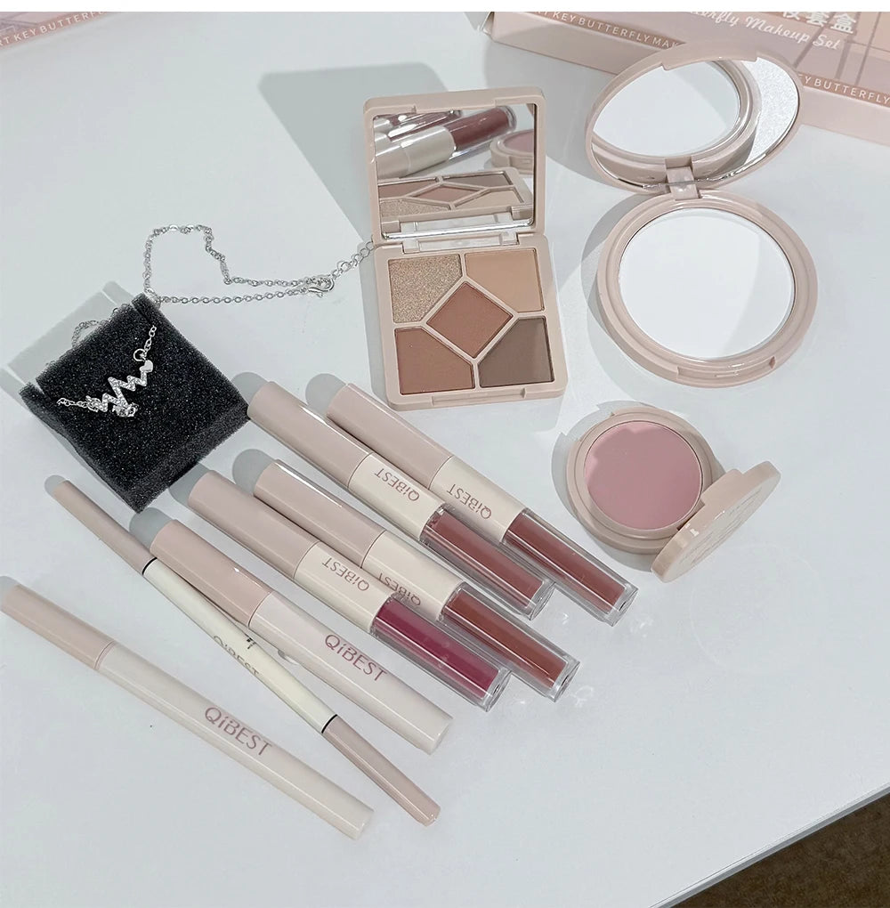 Make-up-Geschenkbox, Schmetterlingsschleife, Herz, begrenzter Lippenstift, Puder, Rouge, Lidschatten, Make-up-Geschenkbox-Set und Halsketten-Geschenke für Frauen