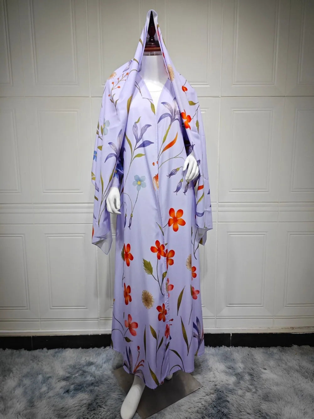 Dubai Cardigan Abaya Schal Damen Offenes Kleid 2-teiliges Set Eid Print Dubai Cardigan Marokko Kaftan Jalabiya Long Roeb Ramadan Party