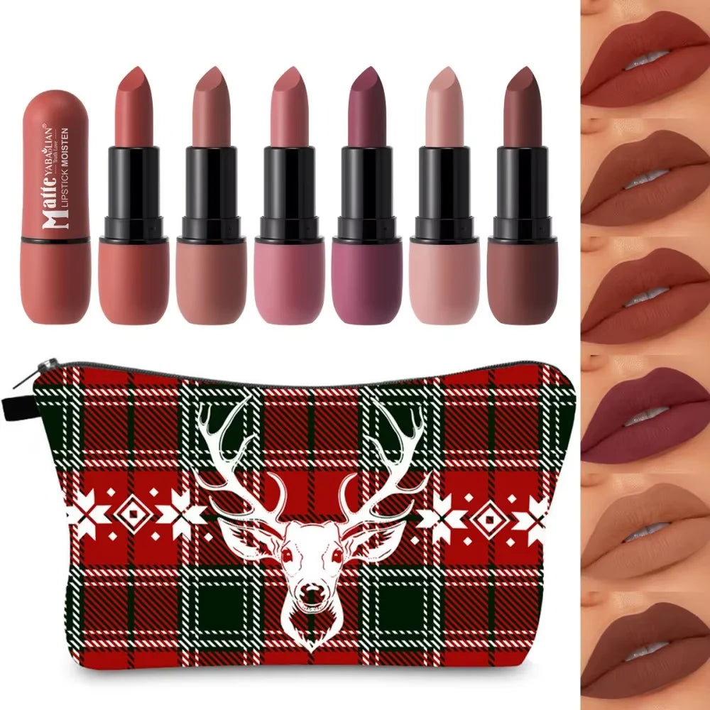 Weihnachts-Make-up-Set für Damen, 6, Lippenstift und Make-up-Tasche, langlebig und einfach aufzutragen, entworfen für Damen und Mädchen