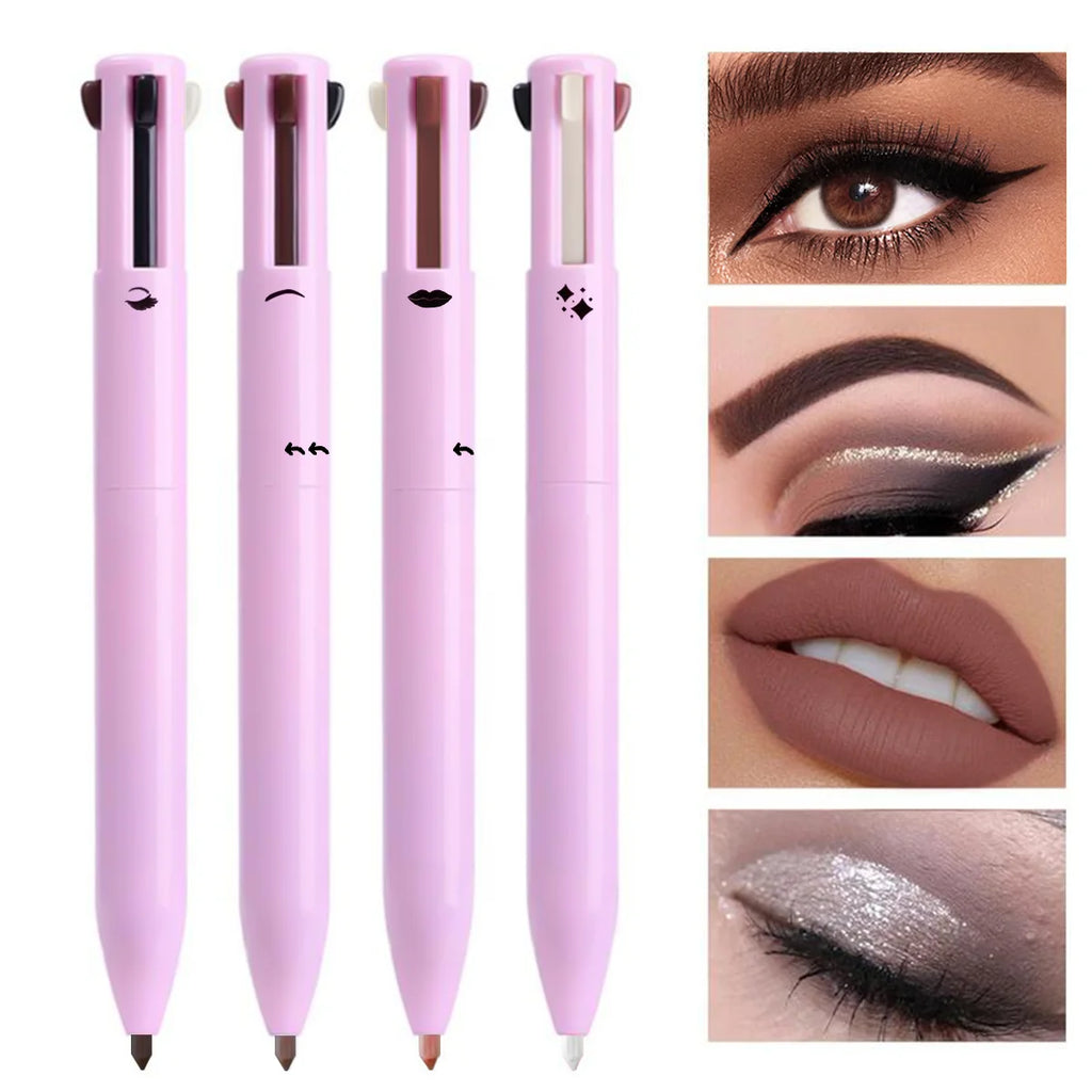 4-in-1-Multifunktions-Make-up-Stift, kompakter Reise-Eyeliner, Lipliner, Augenbrauenstift, Textmarker-Lidschattenstift,