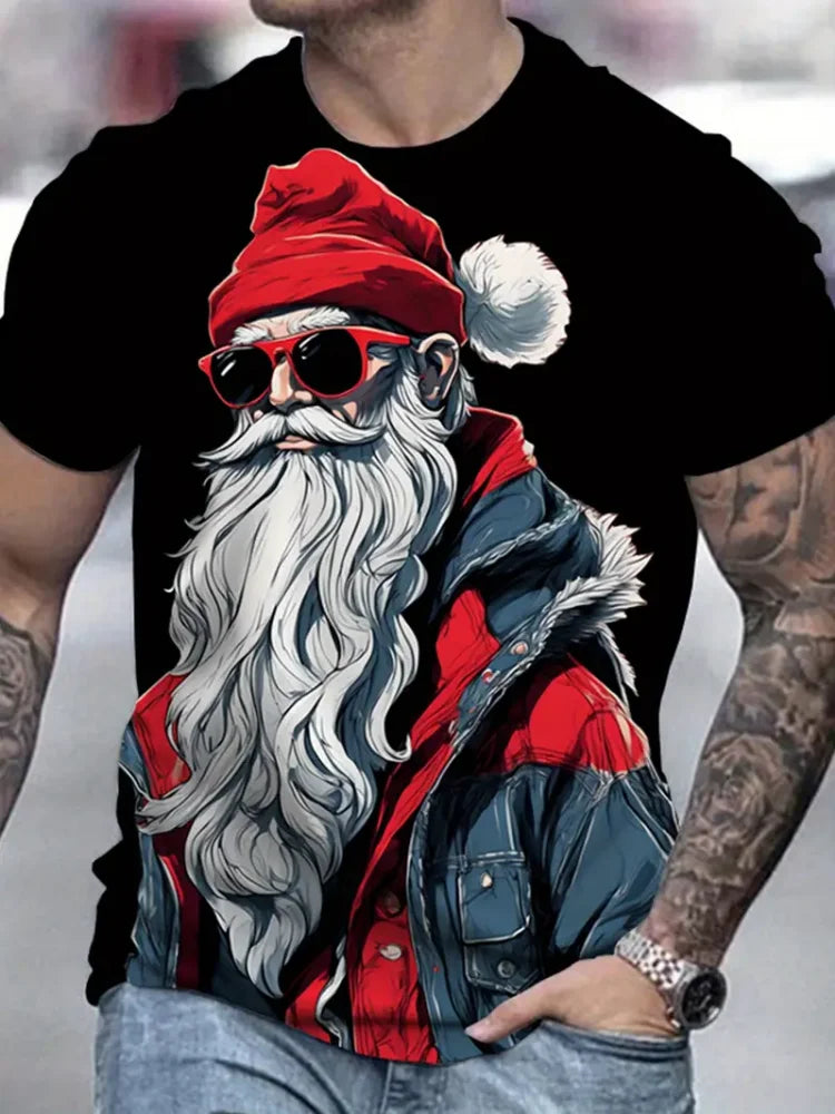 Lustiges Weihnachtsmann-T-Shirt für Herren, Tops, Weihnachten, kurzärmelig, O-Ausschnitt, Y2k-Kleidung, Übergröße, Sommer-T-Shirt, Herren, Freizeitkleidung