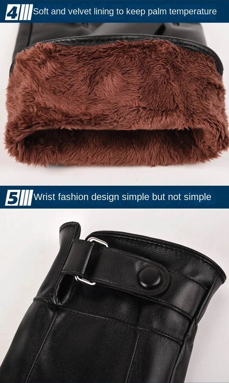 Winterhandschuhe für Herren, echtes Leder, Outdoor-Radfahren, schwarz, echtes Schaffell, warm halten, Fahren, Motorradhandschuhe