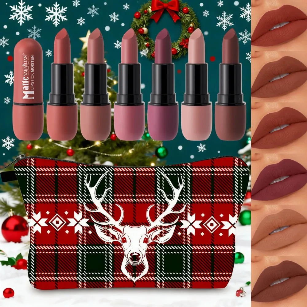 Weihnachts-Make-up-Set für Damen, 6, Lippenstift und Make-up-Tasche, langlebig und einfach aufzutragen, entworfen für Damen und Mädchen