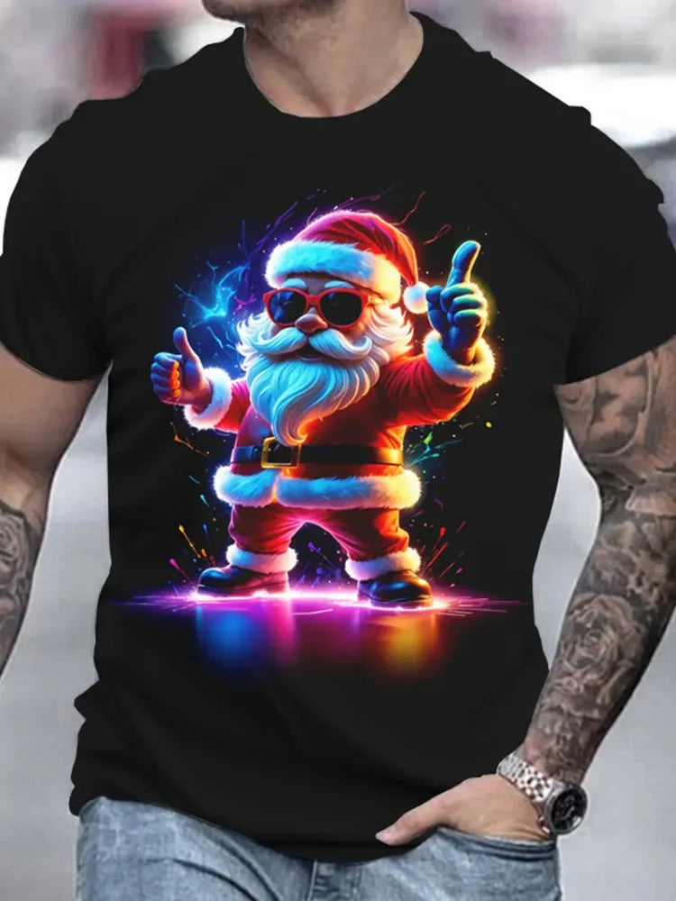Lustiges Weihnachtsmann-T-Shirt für Herren, Tops, Weihnachten, kurzärmelig, O-Ausschnitt, Y2k-Kleidung, Übergröße, Sommer-T-Shirt, Herren, Freizeitkleidung