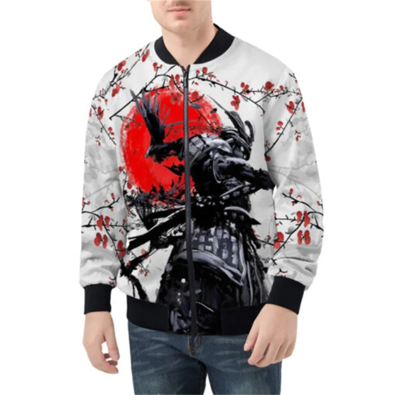 3d gedruckt neue Samurai oni Maske Tattoo Herren Bomber jacke lässig Frühling Herbst Vintage Reiß verschluss Jacke Unisex Kleidung Streetwear