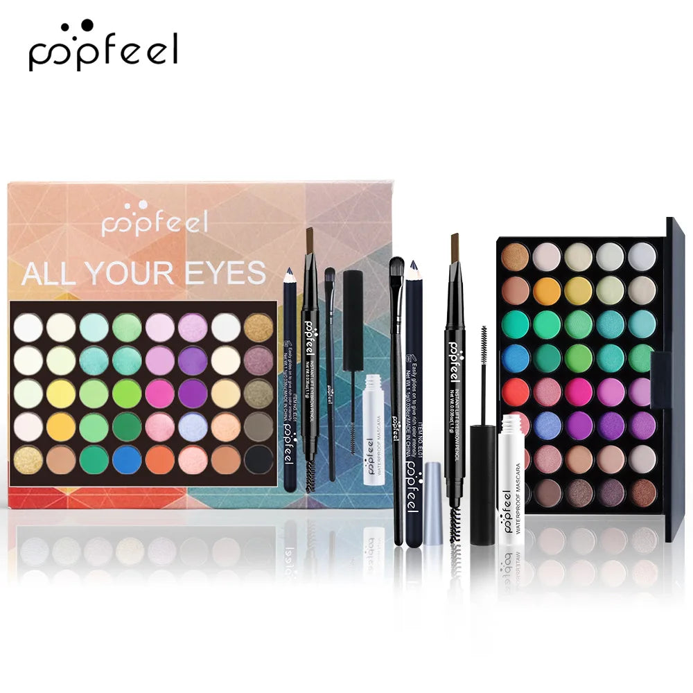 POPFEEL All-in-One-Make-up-Set, Geschenkset mit Lidschatten-Palette, Foundation, Lipgloss, Rouge, Pinsel, Eyeliner und mehr Schönheitsgeschenke