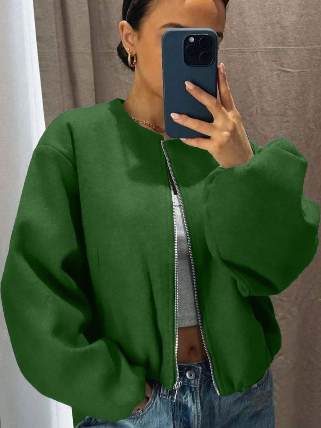 Mäntel Solide Zipper Strickjacke Frauen O Neck Jacke Langarm Gespleißt Taschen Lose Fit Herbst 2022, Casual Leichte Strech