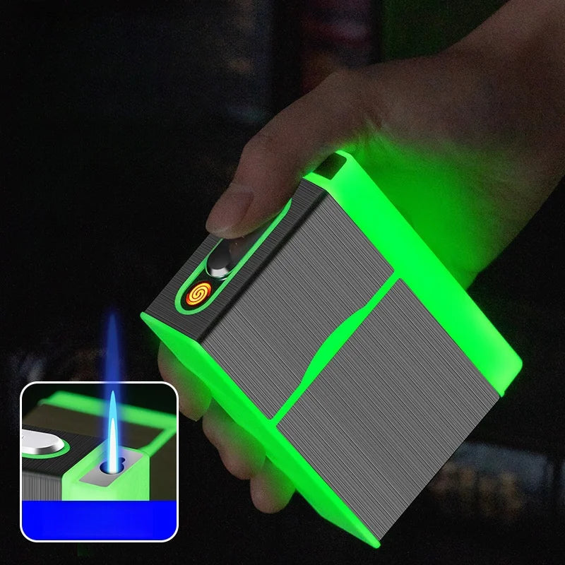 2 in 1 leuchtendes Zigarettenetui, 20 Stück, USB wiederaufladbar, Zigarettenanzünder, winddicht, Zigarettenetui, Geschenk, Raucherzubehör