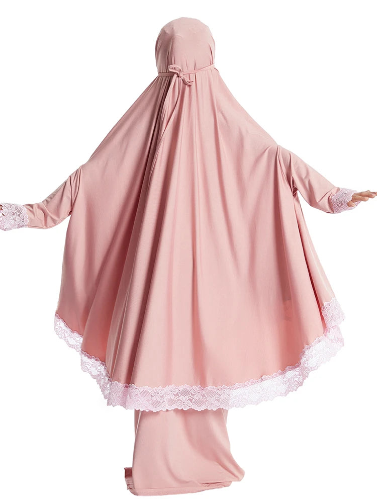 Muslimische Kinder Mädchen Hijab Kleid Ramadan Khimar Rock Set Overhead Eid Gebet Kleidungsstück Burka Abaya Robe Kaftan Kapuzenkleid