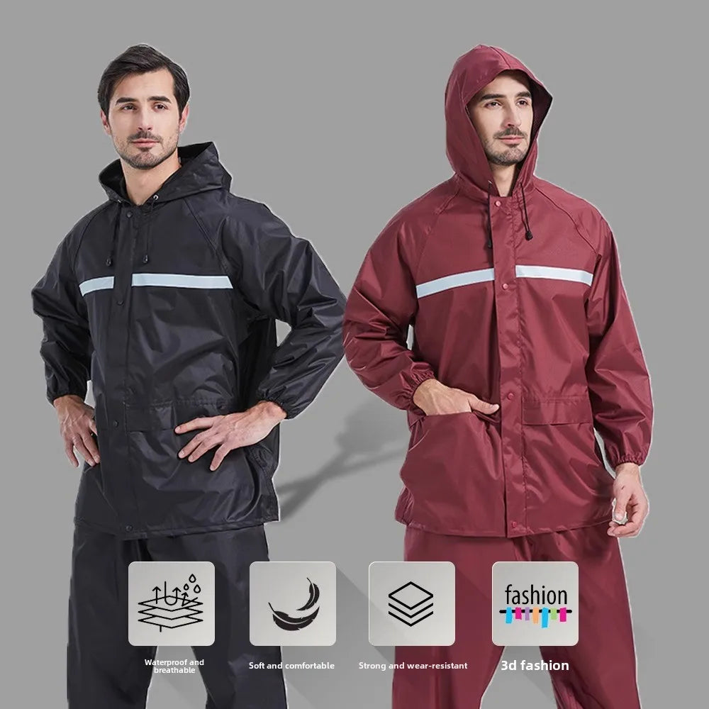 Herren Regenmantel Regenhose Set Geteilter reflektierender Regenmantel Baustellenfahrer zum Mitnehmen Reiten Wandern Arbeitsschutz Regenmantel