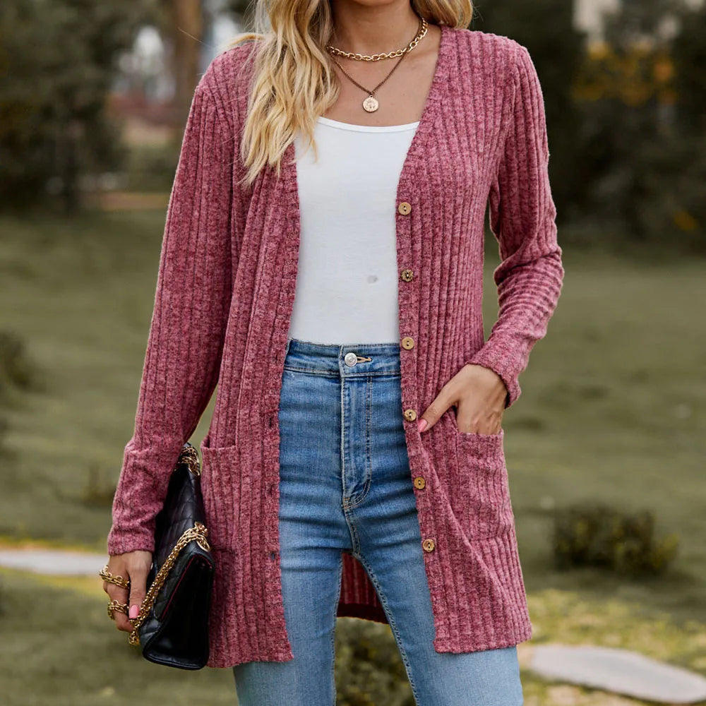 Frauen Lose Lange Pit Tasche Lose Jacke Mäntel Frühling Herbst Weibliche Dünne Outwear Strickjacken JSFS-KK003