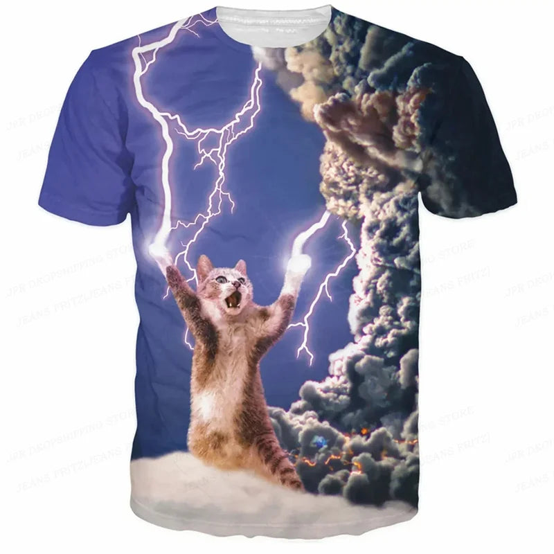 3D Gedruckt Lustige Katze T Shirt Für Männer Tier Lebensmittel Muster Tees Sommer Straße Oversize Kurzarm Tops Lose Rundhals T-Shirts