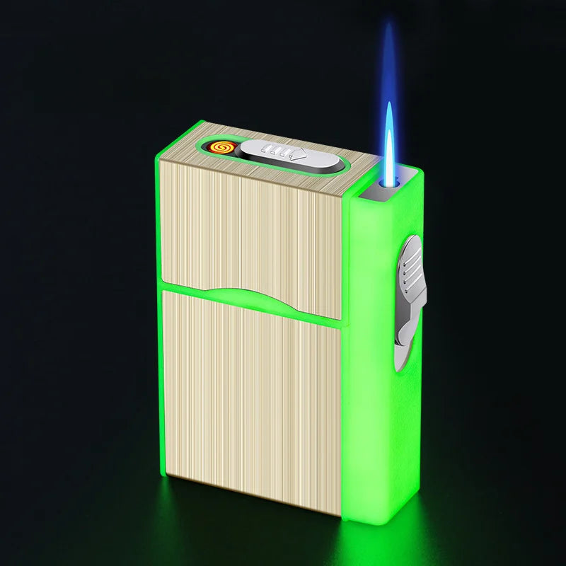 2 in 1 leuchtendes Zigarettenetui, 20 Stück, USB wiederaufladbar, Zigarettenanzünder, winddicht, Zigarettenetui, Geschenk, Raucherzubehör