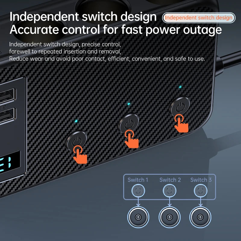 171 W 9 in 1 Auto Ladegerät 3 Ports Zigarettenanzünder Splitter 12 V 24 V Schnellladegerät Stecker Netzteil für iPhone GPS Dashcam