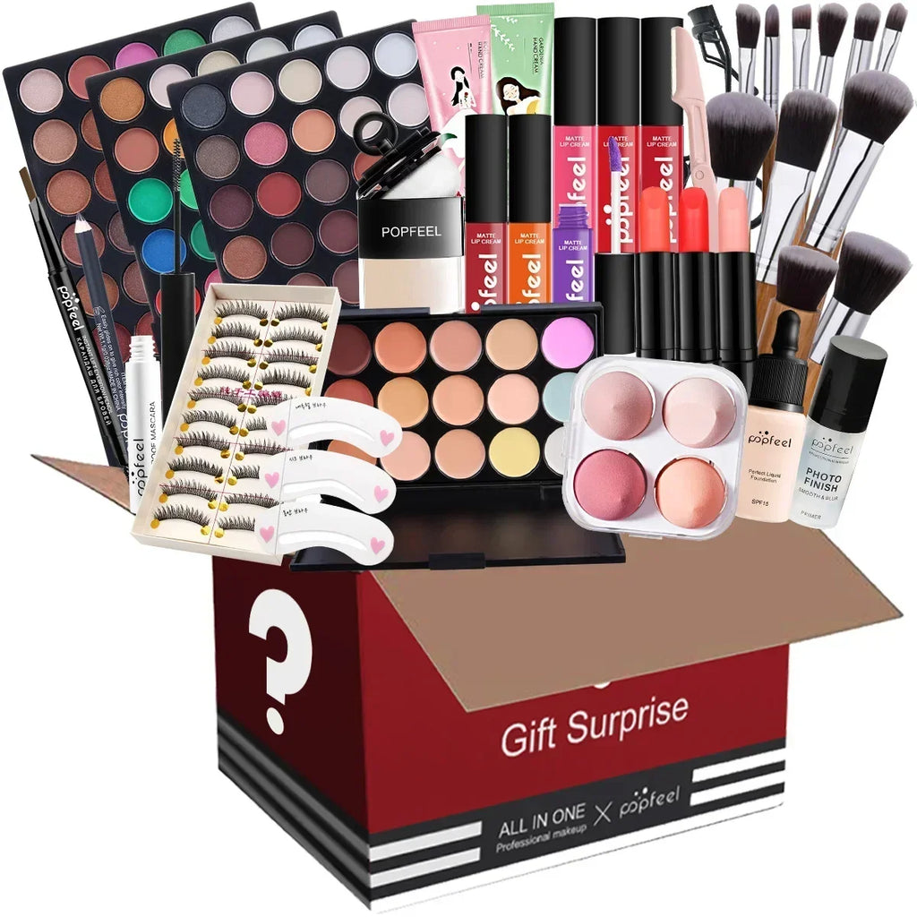 POPFEEL All-in-One-Make-up-Set, Geschenkset mit Lidschatten-Palette, Foundation, Lipgloss, Rouge, Pinsel, Eyeliner und mehr Schönheitsgeschenke