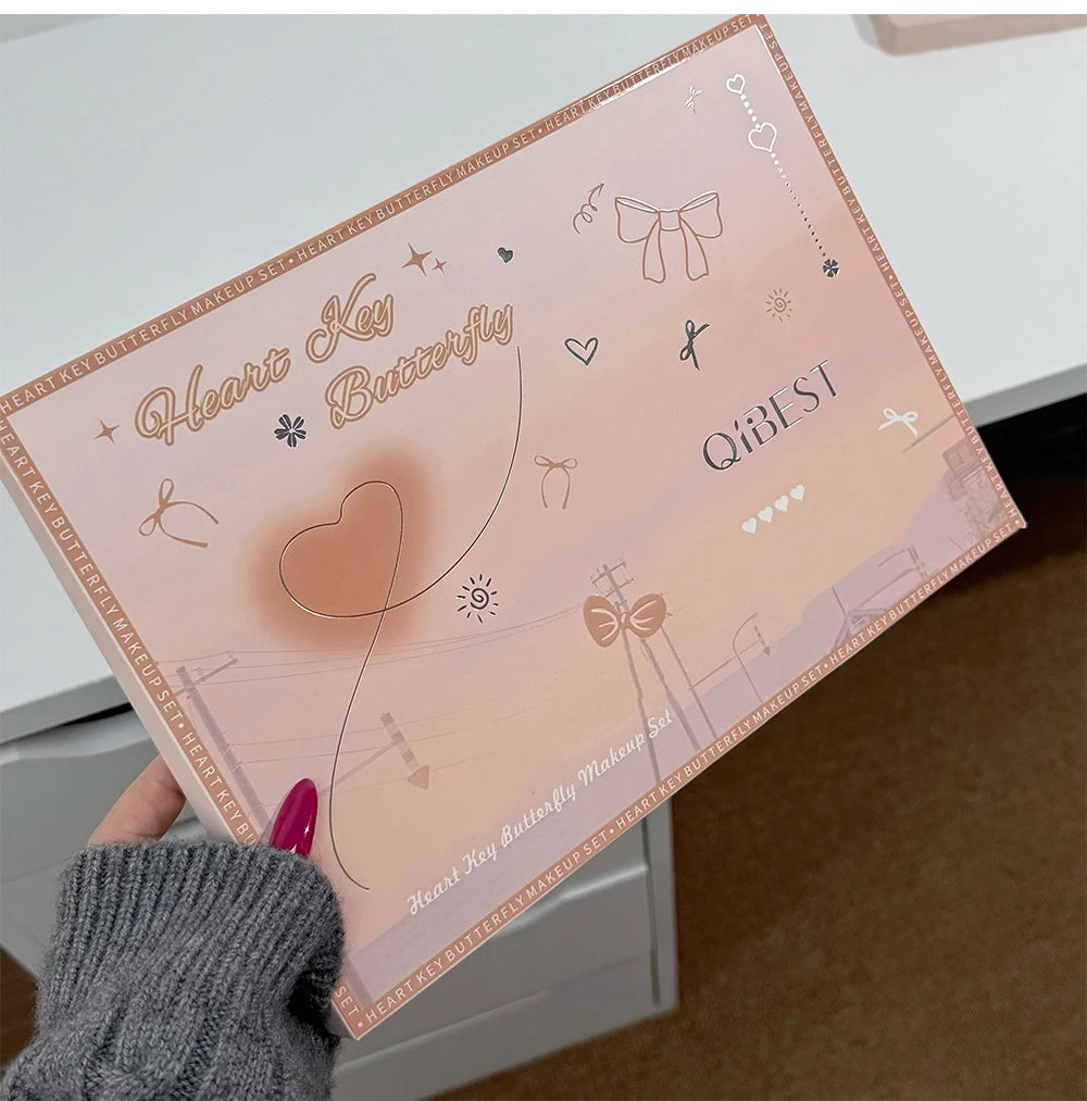 Make-up-Geschenkbox, Schmetterlingsschleife, Herz, begrenzter Lippenstift, Puder, Rouge, Lidschatten, Make-up-Geschenkbox-Set und Halsketten-Geschenke für Frauen