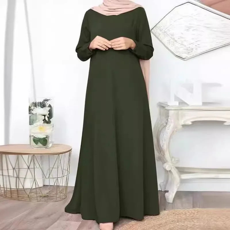 Solide Lose Abaya Für Frauen Casual Elegante Langarm Langes Kleid Einfache Muslimischen Kleid Frauen Modest Islamische Kleidung EID Ramadan