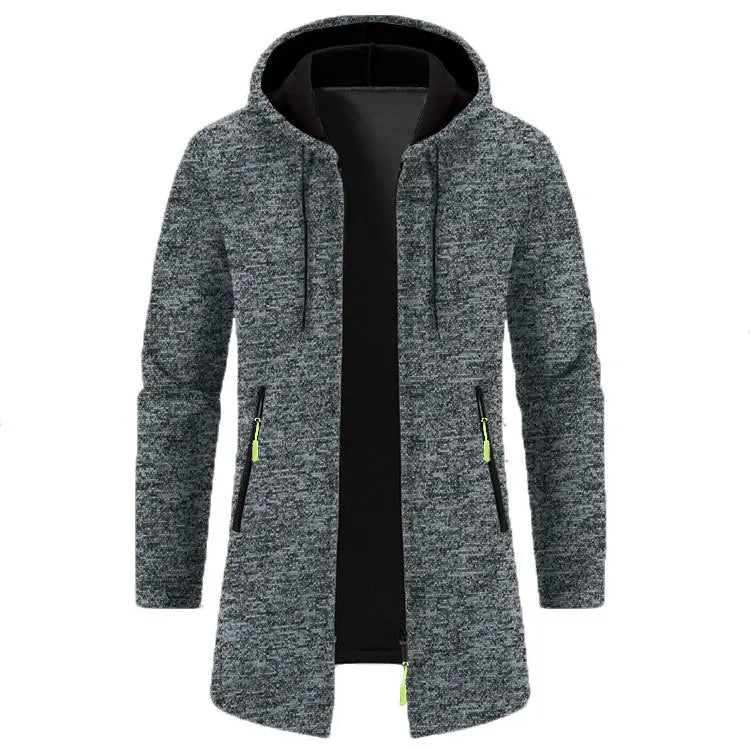 Frühling Herbst männer Mit Kapuze Lange Jacken Solide Stricken Strickjacke Outwear Casual Männlichen Mäntel Zipper Warme Streetwear Hoodies Jacke