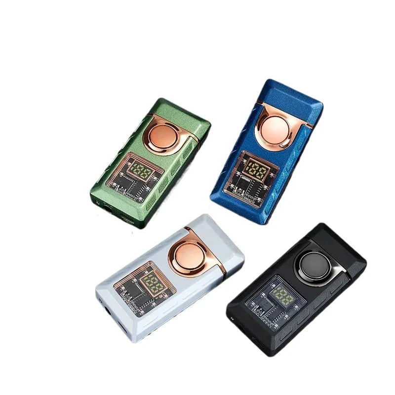 Sprachgesteuertes tragbares wiederaufladbares Typ-C-Feuerzeug, Farblicht, Batterieanzeige, offener Flammenschalter, Jet-Feuer-Feuerzeug