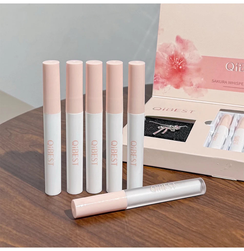 QIBEST 6 Teile/schachtel Matte Lippenstift Sets Und Spiegel Wässrige Lip Glasur Anhaltende Lip Make-Up Sets Feuchtigkeitsspendende Lipgloss Halskette Geschenk