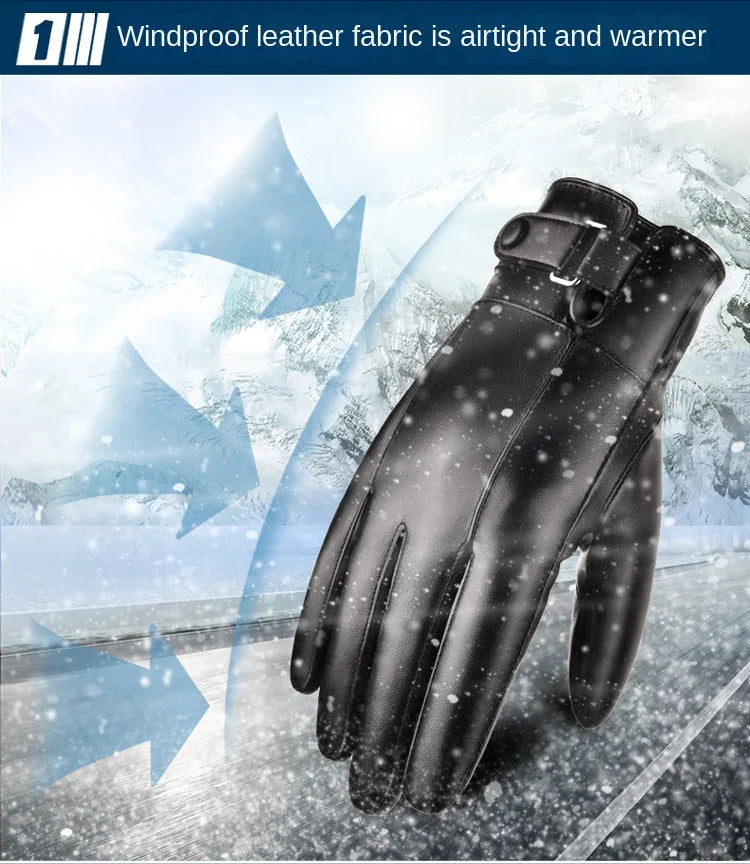 Winterhandschuhe für Herren, echtes Leder, Outdoor-Radfahren, schwarz, echtes Schaffell, warm halten, Fahren, Motorradhandschuhe