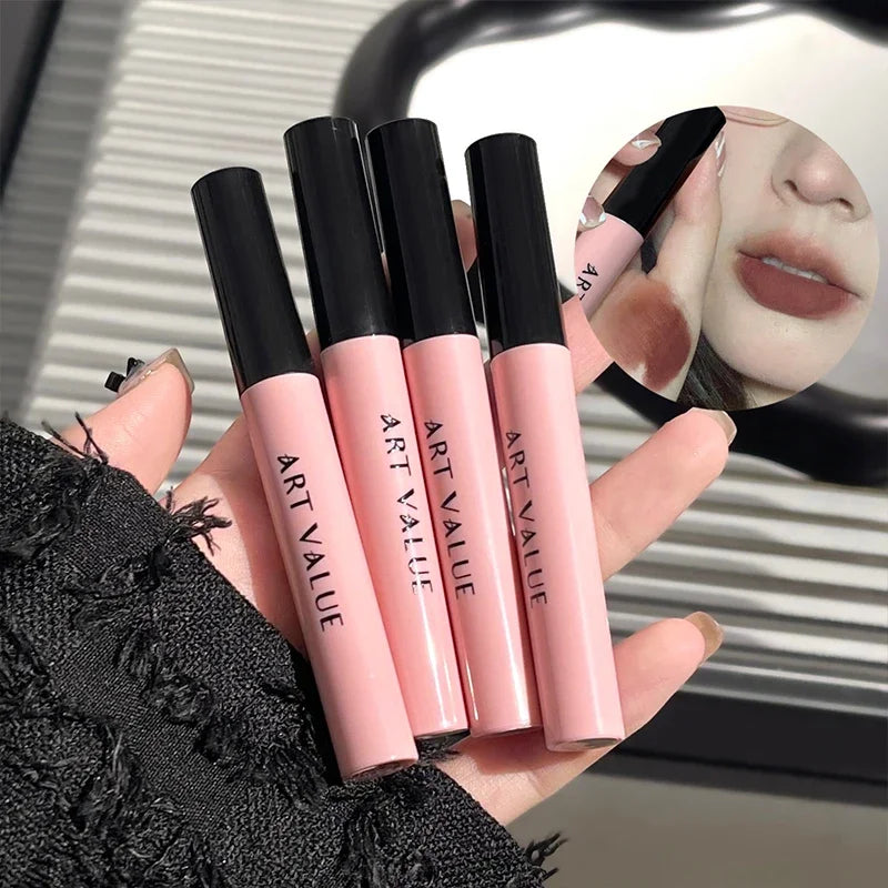 Rosa Liebesbrief Lippenschlamm Spiegelglasur Halskette Set Lippen Make-up Set mit mattem weichem Nebel und weißem Frauen Make-up Kosmetik Geschenke