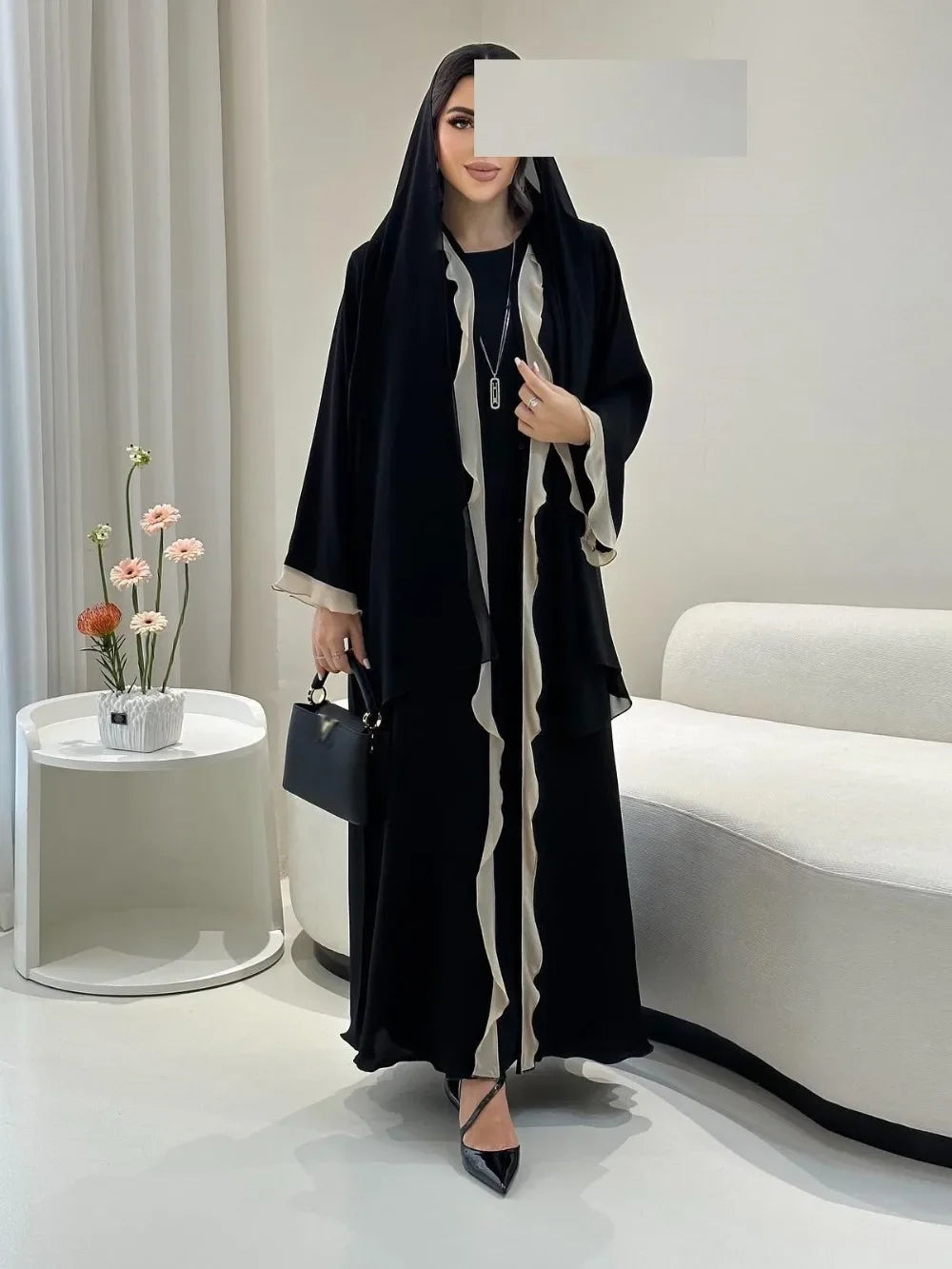 Eid Frauen Abaya Kleid Rüschen Saum Strickjacke Muslimischen Ramadan Offene Party Lange Kleider Kaftan Robe Jalabiya Marokko Dubai Kaftan 2025