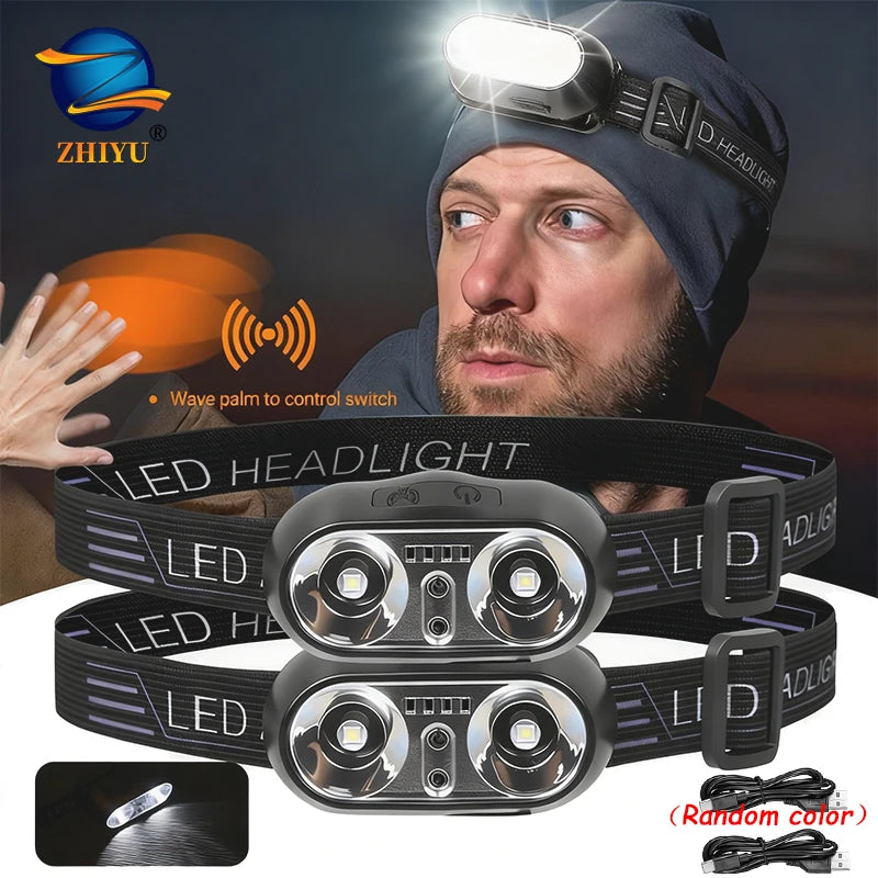 Induktion LED Scheinwerfer Mini USB Lade Scheinwerfer Camping Taschenlampe Led Kopf-Montiert Starke Licht Angeln Tragbare Taschenlampe Lampe