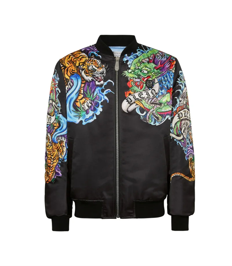 3D Gedruckt Neue Samurai Oni Maske Tattoo Herren Bomber Jacke Casual Frühling Herbst Vintage Zipper Jacke Unisex Kleidung Streetwear