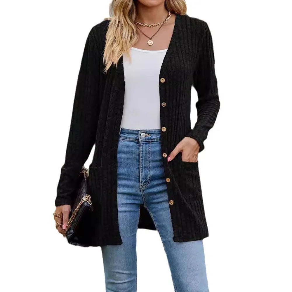 Frauen Lose Lange Pit Tasche Lose Jacke Mäntel Frühling Herbst Weibliche Dünne Outwear Strickjacken JSFS-KK003