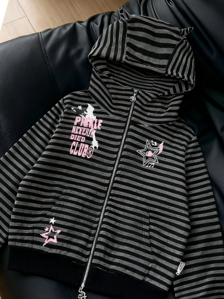 Japanische süße Mäntel Y2K Kleidung Hoodie Damen Tops Herbst und Winter Farbabstimmung Spleißen mit dicken Retro-Cardigan-Jacken