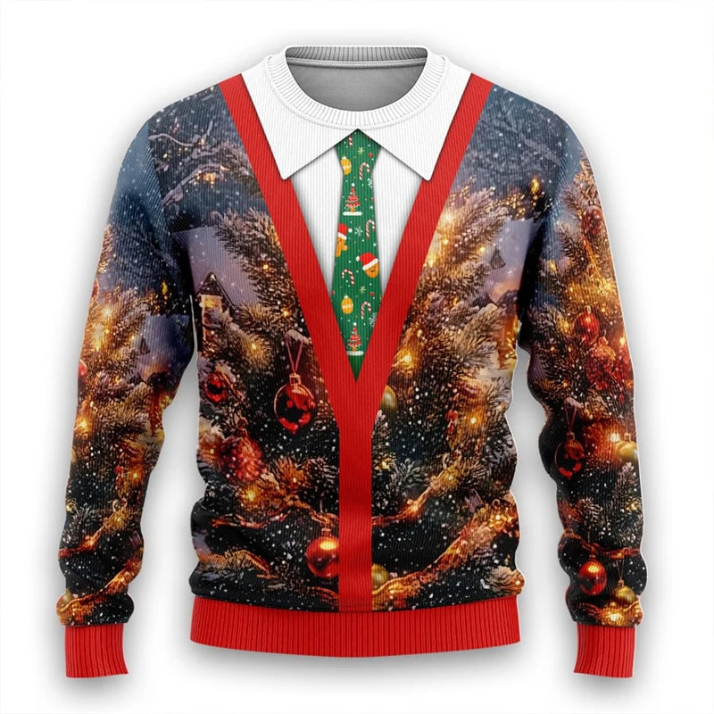 Krawatte Hässlicher Weihnachtspullover Santa Cosplay Sweatshirt für Damen Herren Lustige Weihnachten Hässliche Pullover Junggesellenabschied Anzug Pullover Unisex