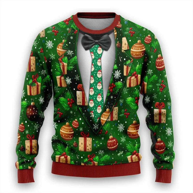 Krawatte Hässlicher Weihnachtspullover Santa Cosplay Sweatshirt für Damen Herren Lustige Weihnachten Hässliche Pullover Junggesellenabschied Anzug Pullover Unisex